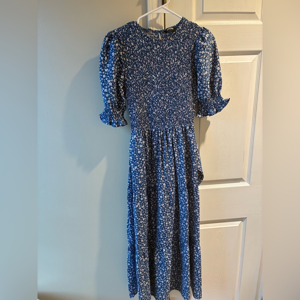 Chic Blue Floral Long Sleeve Dress